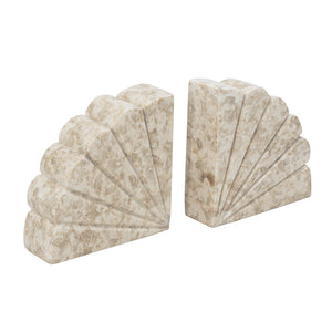 Fan Shaped Cream Marble Bookend Set