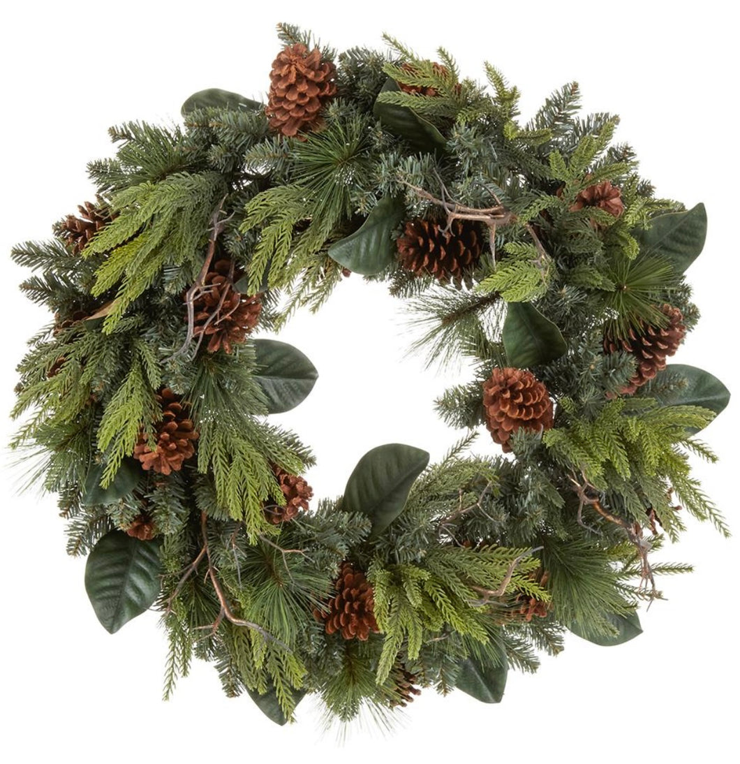 32” Magnolia + Pine Wreath