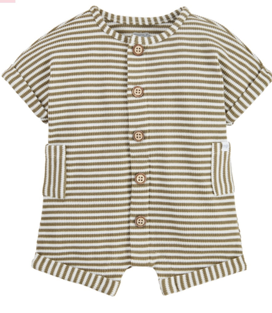 Green Stripe Waffle Romper