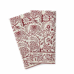 Cranberry Vine Block Print Napkins - Set of 2