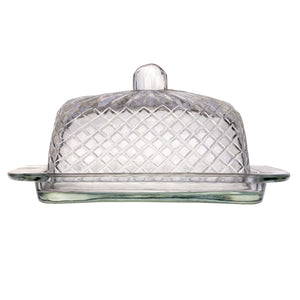 Embossed Glass Butter Dish