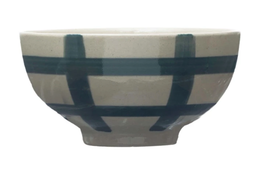 Cream and Blue Stoneware Bowl