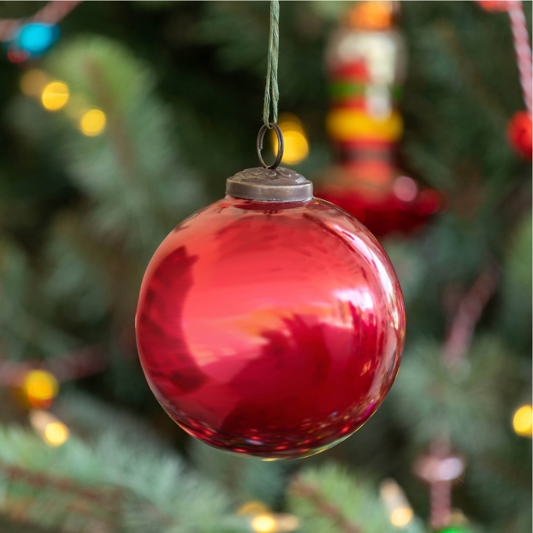 Antique Shiny Ruby Glass Ball Ornament