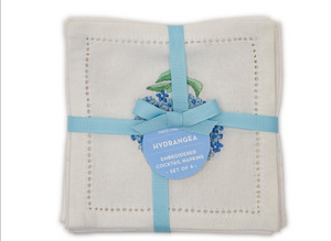 Hydrangea Hemstitch Cocktail Napkins