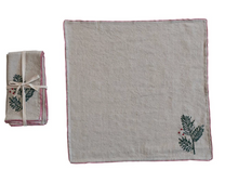 Load image into Gallery viewer, Cotton &amp; Linen Napkins w/ Hand-Embroidered Holly
