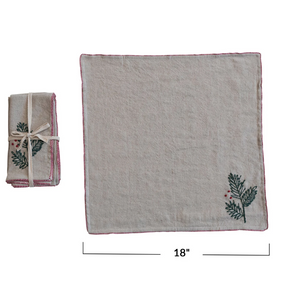 Cotton & Linen Napkins w/ Hand-Embroidered Holly