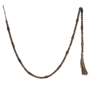 Paulownia Wood Bead Garland w/ Jute Tassel