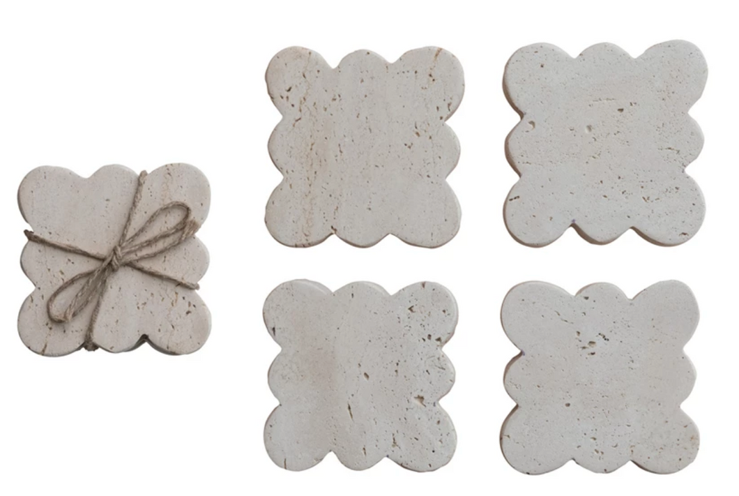 Travertine Coasters w/ Scalloped Edge