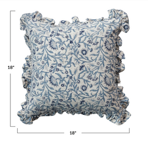 18" Floral Block Printed Pillow