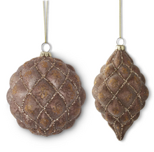 Load image into Gallery viewer, Glittered Brown Quilted Glass Ornaments (2 Styles)
