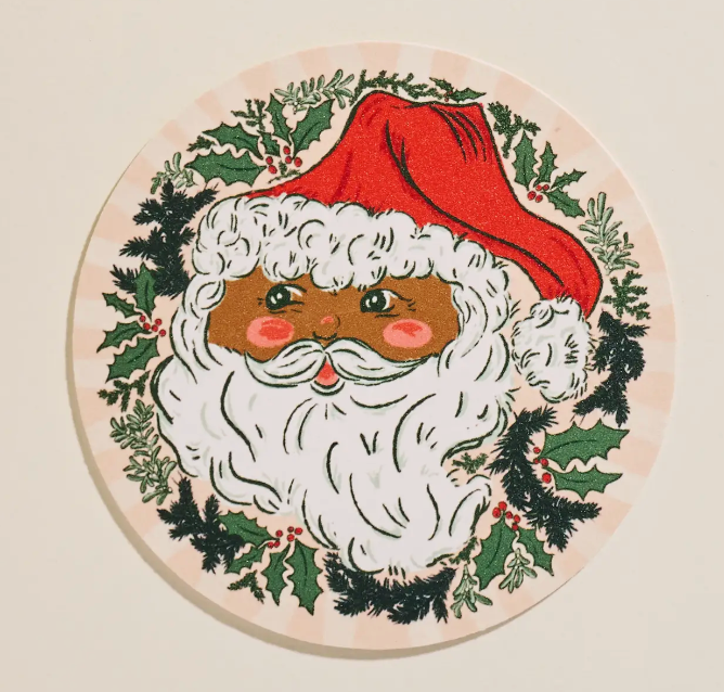 Santa Christmas Round Bent Birch Tray