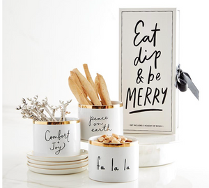 Gold Holiday Dip Bowls- Eat, Dip & Be Merry