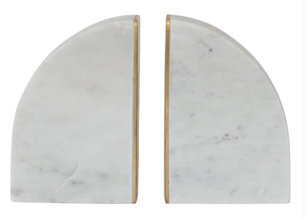 Marble Bookends with Brass Inlay