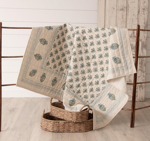 Quilted Throw - Blue Block Print Silhouette