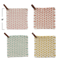 Load image into Gallery viewer, Cotton Crocheted Pot Holder w/ Leather Loop
