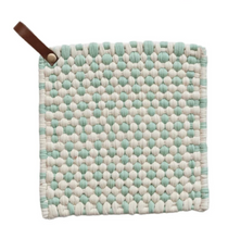 Load image into Gallery viewer, Cotton Crocheted Pot Holder w/ Leather Loop
