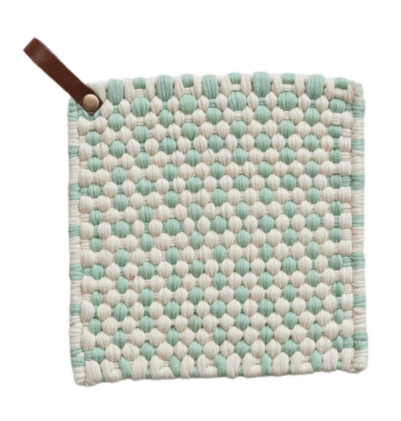 Cotton Crocheted Pot Holder w/ Leather Loop