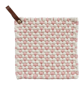 Cotton Crocheted Pot Holder w/ Leather Loop