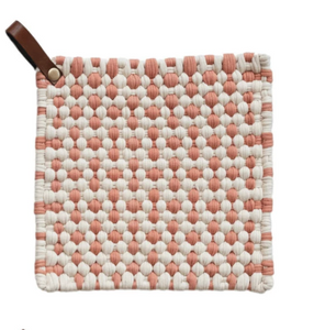 Cotton Crocheted Pot Holder w/ Leather Loop