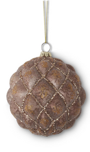 Glittered Brown Quilted Glass Ornaments (2 Styles)