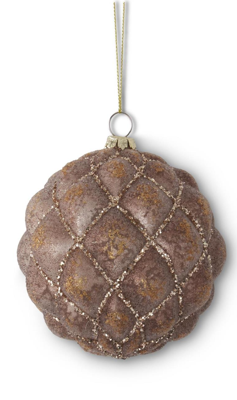 Glittered Brown Quilted Glass Ornaments (2 Styles)